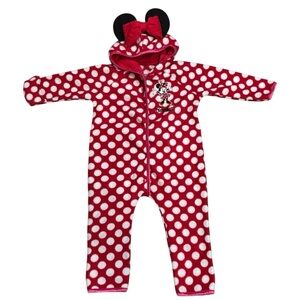 Disneyland Red & White Polka Dot Minnie Mouse Snap Up With Bow & Ears Hood 18mo